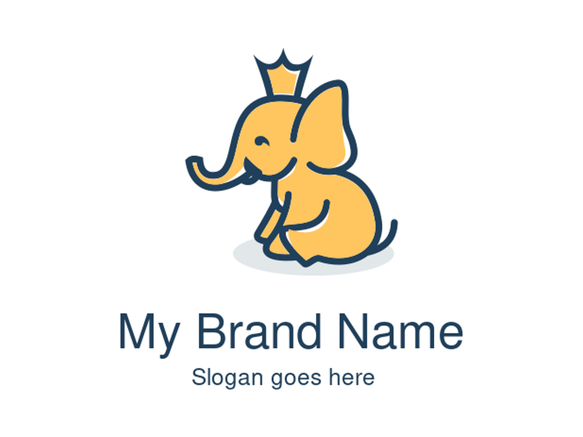 Smiling cartoon elephant with crown sitting down